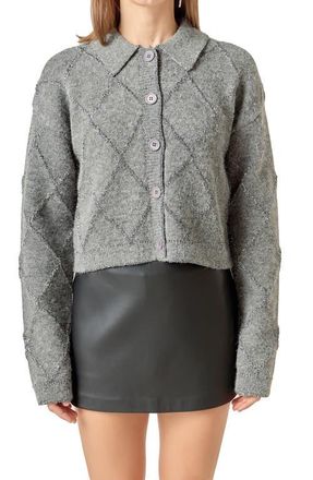 English Factory Argyle Metallic Collared Cardigan in Charcoal at Nordstrom, Size X-Small