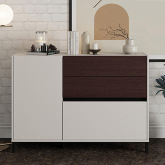 Dmora Aparador Sideme, Alacena 2 Estantes, 3 Cajones, Una Puerta, 125x40x92h Cm Blanco Crema