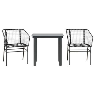 Berkfield Home 3 Piece Garden Dining Set Black Poly Rattan Glass
