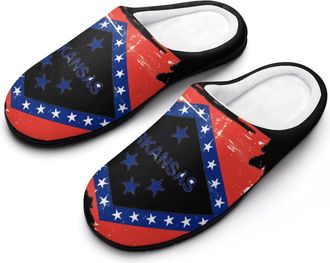 Generic Vintage Arkansas Flag Mens Slipper Slip On Winter Warm House Slippers Shoes Indoor Outdoor