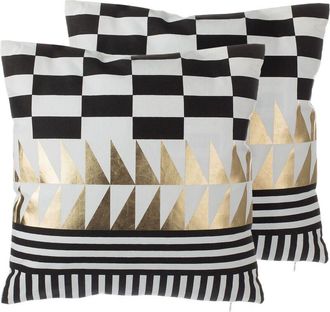 Beliani Set of 2 Decorative Cushions DALIA Cotton 45 x 45 cm Black Geometric Pattern