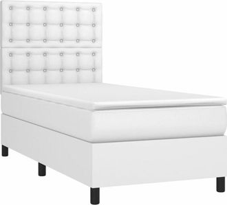 vidaXL Vidaxl - Cama Box Spring Y Colch&oacute;n Led Cuero Sint&eacute;tico Blanco 90x190 Cm
