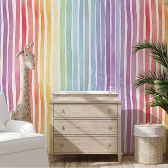 Wallpapers4Beginners Wallpapers4beginners - Carta da Parati a Righe Arcobaleno in Fogli di Carta, 250x200cm