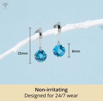 MAX + STONE 14k Yellow or White Gold 8mm Solitaire Gemstone Round Drop Dangle Earrings