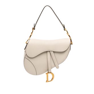 Dior Pre-owned Womens Grained Calfskin Saddle Bag - Light Grey Leather - One Size