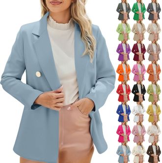 Generic HUIFUAO Navy Blazer for Women Oversized V Neck Business Work Suit Jacket Dressy Casual Coats Long Sleeve Double Breasted Button Outerwear with Pocket 