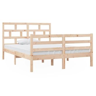 Berkfield Home Bed Frame 135x190 cm Double Solid Wood in Light Tan