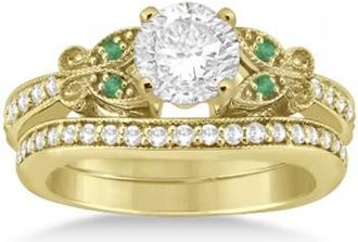 Allurez Butterfly Diamond & Emerald Bridal Set 18k Yellow Gold (0.42ct)