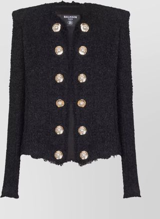 Balmain tweed jacket with frayed edges and gold-tone buttons