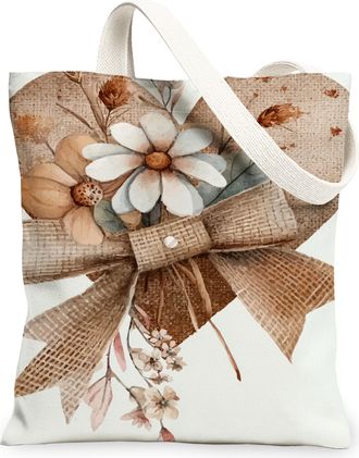 Generic Vintage Floral Canvas Tote Bags, Rustic Flower Design Reusable Shopping Bags, Lightweight Washable Shoulder Strap Canvas Fo, Beige, 13x15 Inch