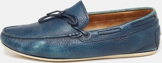 Tod's Tods Blue Leather Bow Slip-On Loafers
