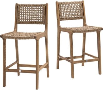 DRAWER Lote de 2 taburetes bar acacia y resina H76cm - Madera clara