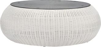 Vente-Unique Tavolino da giardino in resina intrecciata Avorio - WHITEHEAVEN