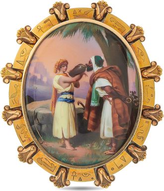Luxury Bazaar 18K Yellow Gold Victorian Egyptian Revival Hand-Painted Enamel Brooch MF01-063026