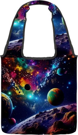Generic Aesthetic Colorful Galaxy Reversible Canvas Shoulder Tote - Double-Sided Print, 12oz Cotton, 27cm Drop, Fold-Flat Bag for Travel, Shopping, Street Out