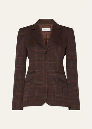 Max Mara Wool-Cotton Check Single-Breasted Jacket