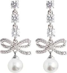 Self Portrait Oorbel met strik en kristallen bedel - Dames - Oorbellen - Wit - ONE Size - Accessoires