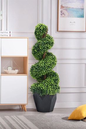 Living and Home 2 Pack 90CM Artificial Topiary Spiral Boxwood Tree Fake Plant