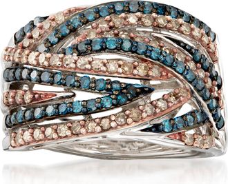 Ross-Simons Blue and Champagne Diamond Ring in Sterling Silver