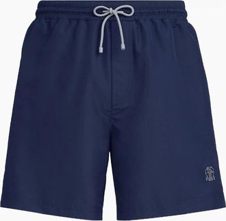 Brunello Cucinelli Mens Branded Swimshorts Navy - Blue - Size: 33/32/32