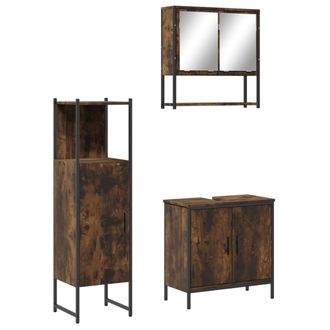 vidaXL Vidaxl - Set De Muebles Ba&ntilde;o 3 Pzas Madera Contrachapada Roble Ahumado