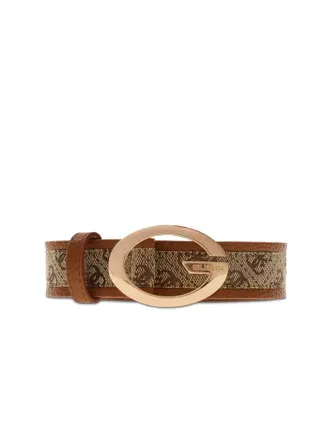 Guess Canvas & Leather Logo Belt - Brown