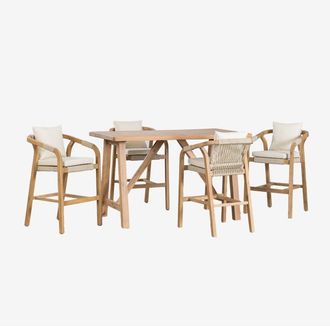Sklum Sklum - Set De Mesa Alta Rectangular (160x90 Cm) Y 4 Taburetes Altos En Madera De Acacia Dubai