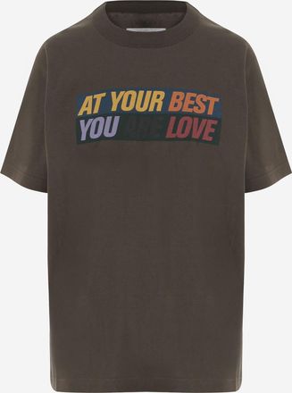 sacai Womens Printed Cotton T-Shirt Khaki T-Shirts & Jerseys