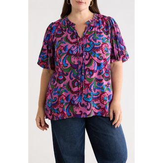 Sugarlips Valier Floral Print Puff Sleeve Top in Mauve-Multi at Nordstrom, Size 3X