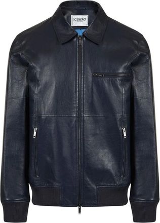 Iceberg Nappa Bomber Short Jacket - Heren - Bomber jackets - Blauw - L - Leer - Jassen