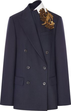 Dries Van Noten NAVY BLUE DOUBLE-BREASTED BLAZER WITH JEWEL APPLIQUE - Dries Van Noten - Woman