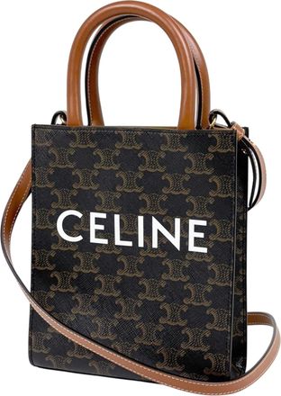 Celine Black Brown Coated Canvas Leather Tote Bag (Pre-Owned)