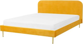 Beliani Beliani - Cama Con Somier De Terciopelo Amarillo Dorado 160 X 200 Cm Patas De Metal Flayat