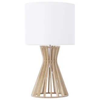 Beliani L&aacute;mpara De Mesa Pantalla De Madera Y Tela Blanca Estilo Contempor&aacute;neo Carrion
