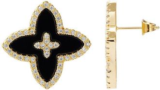 Adornia Adornia 14K Plated Cz Black Statement Flower Stud Earrings