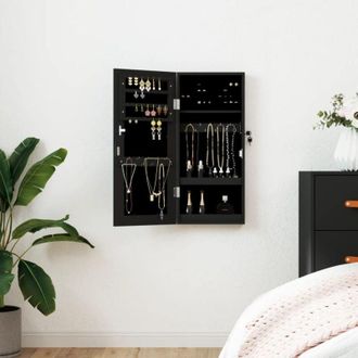 vidaXL Armadio Portagioie con Specchio a Muro Nero 30x8,5x67 cm - Vidaxl