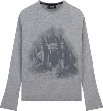 GCDS Gcds - Long Sleeve Gothic T-Shirt - Heren - Tops - Grijs - Maat: XL Modal