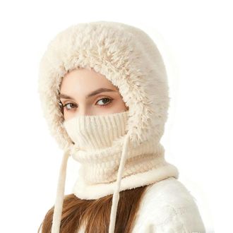Generic 3 in 1 Beanie Hat for Women,3 in 1 Beanie Hat with Scarf and Mask,Cold Resistant Knit Hooded Scarf and Neck Warmer (Beige)