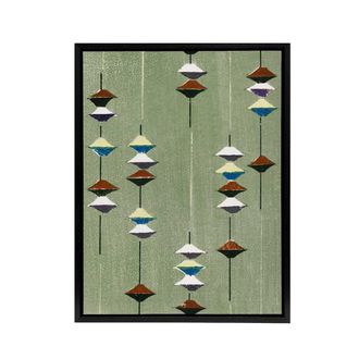Artery8 Vintage Japanese Textile Pattern Framed Canvas Wall Art Print Korin in Green | Size: W24 x H32