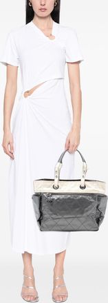 Chanel Pre-owned Womens Large Bicolor Quilted Coated Canvas Paris Biarritz Tote - Grey Textile - One Size