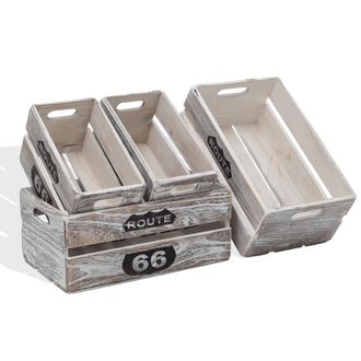 Mobili Rebecca Mobili Rebecca - Rebecca Mobili Set 4 Cajas Cestas Rectangulo Gris Vintage Country 15x35x22