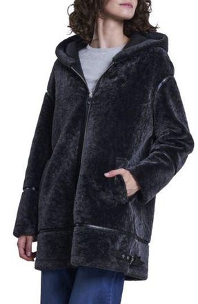 Blue Duck Hooded Genuine Shearling Jacket in Charcoal at Nordstrom Rack, Size Medium