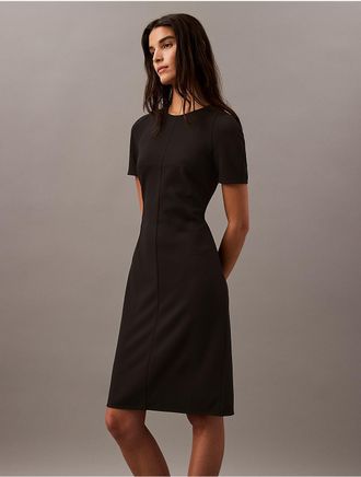 Calvin Klein Womens Compact Stretch Crepe Shift Dress - Black - XS