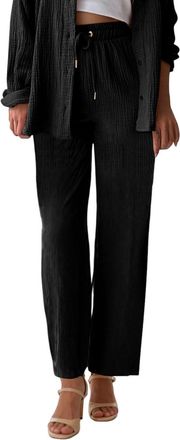 Generic WomenS Summer Casual Linen Cotton Pants Solid Color Drawstring Elastic Waist Cropped Linen Trousers Fashion Slim Fit Straight Leg Joggers Lightweight 