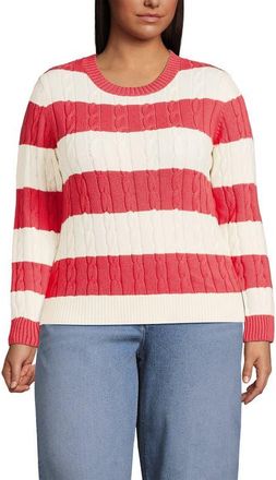 Lands End Cotton Cable Drifter Crewneck Sweater in Dusk Sea Coral/ivory Rugby at Nordstrom, Size 3X