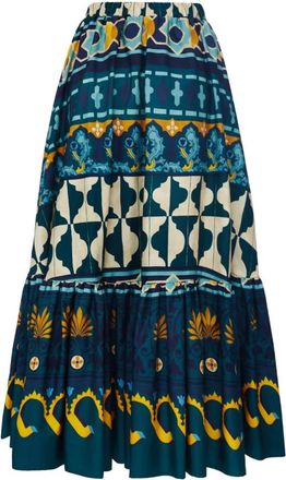 La DoubleJ Mediterranean Sunset Two-Tiered Rok - Dames - Midirokken - Veelkleurig - S - Katoen - Rokken