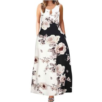 Generic Womens Floral Sleeveless Dresses Sale Clearance,Summer Dresses for Women Casual Sleeveless Ladies Maxi Dress Long with Pockets Ladies Trendy Graphic P
