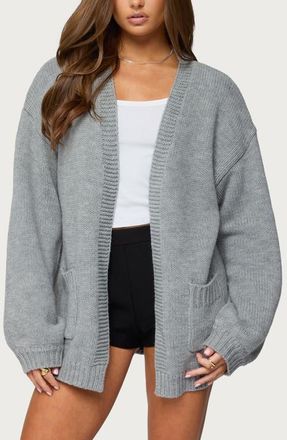 Edikted Julian Oversize Open Front Cardigan in Gray-Melange at Nordstrom, Size X-Large