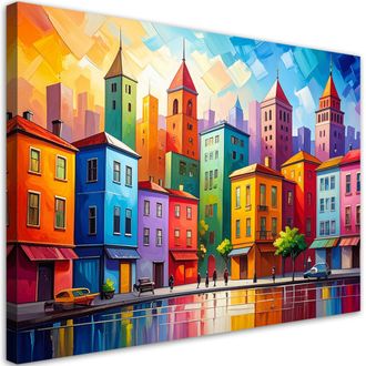 Feeby Stampe Su Tela, Vista Di Una Citt&agrave; Colorata Case Edifici, 120x80