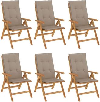 vidaXL Sillas De Jard&iacute;n Reclinables Y Cojines 6 Uds Madera Maciza Teca Vidaxl